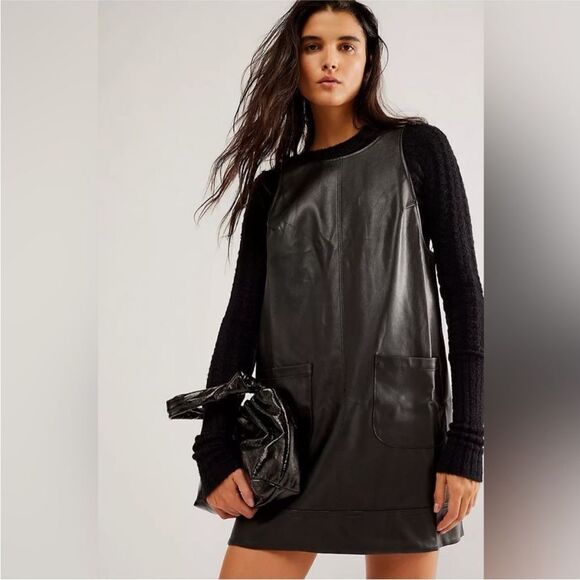 Free People All Around Vegan Leather Mini Dress M - Picture 9 of 10